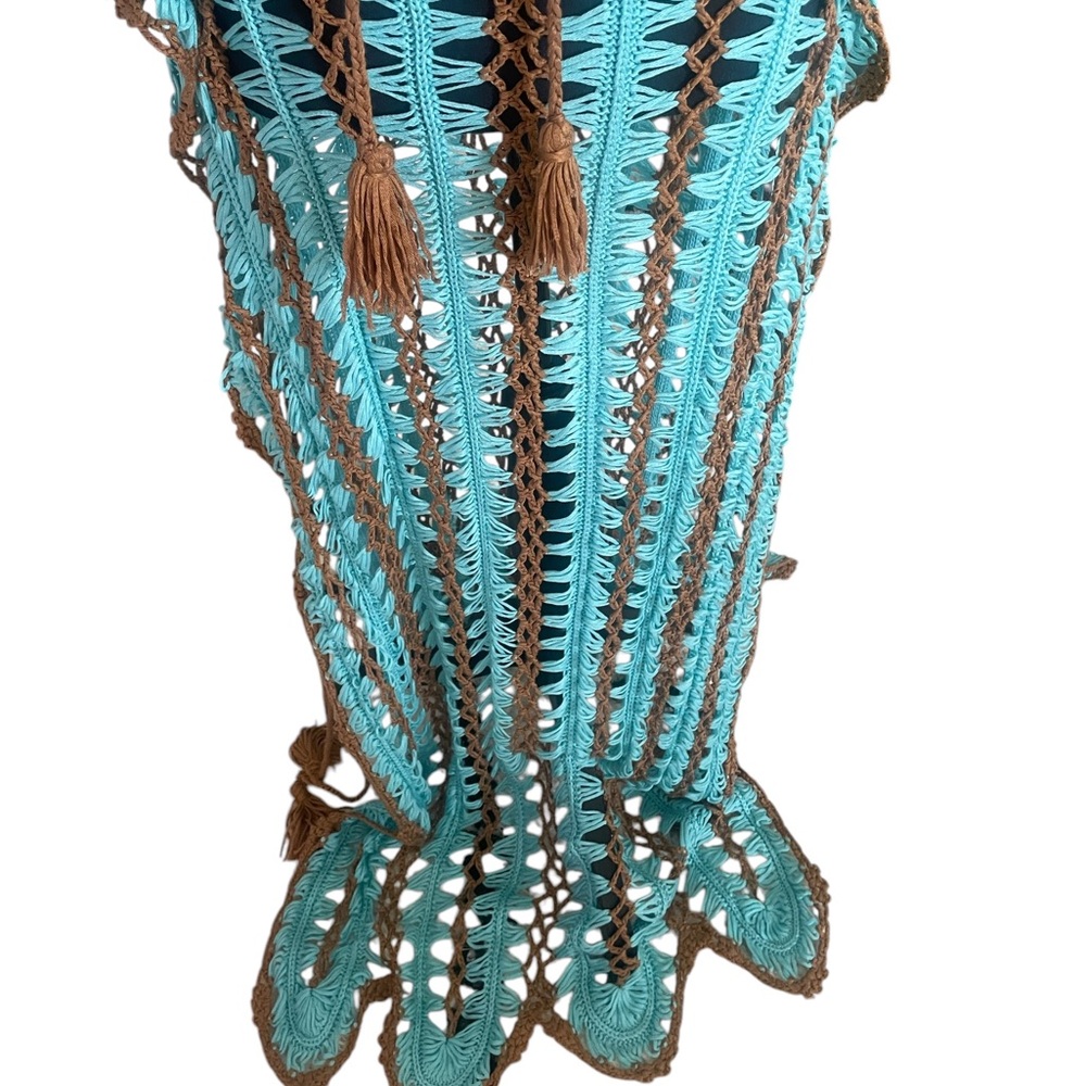Crochet Tunic,coverup,Turquoise,brown dress,Bohemian,Swim,M/L,New - Picture 7 of 12